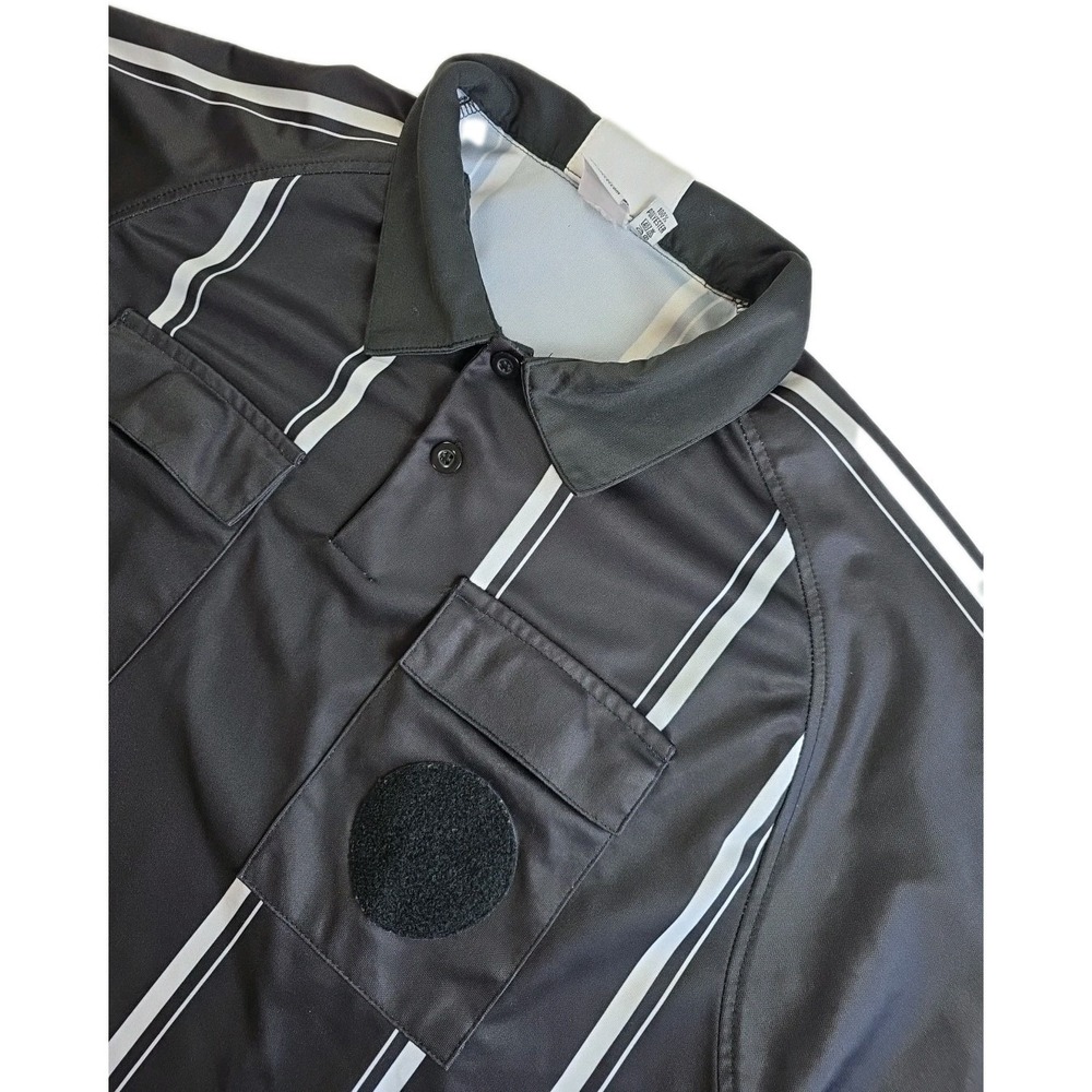 Epic Sports BLACK Striped Soccer Referee‎ Polo Jersey Shirt Size Adult LARGE